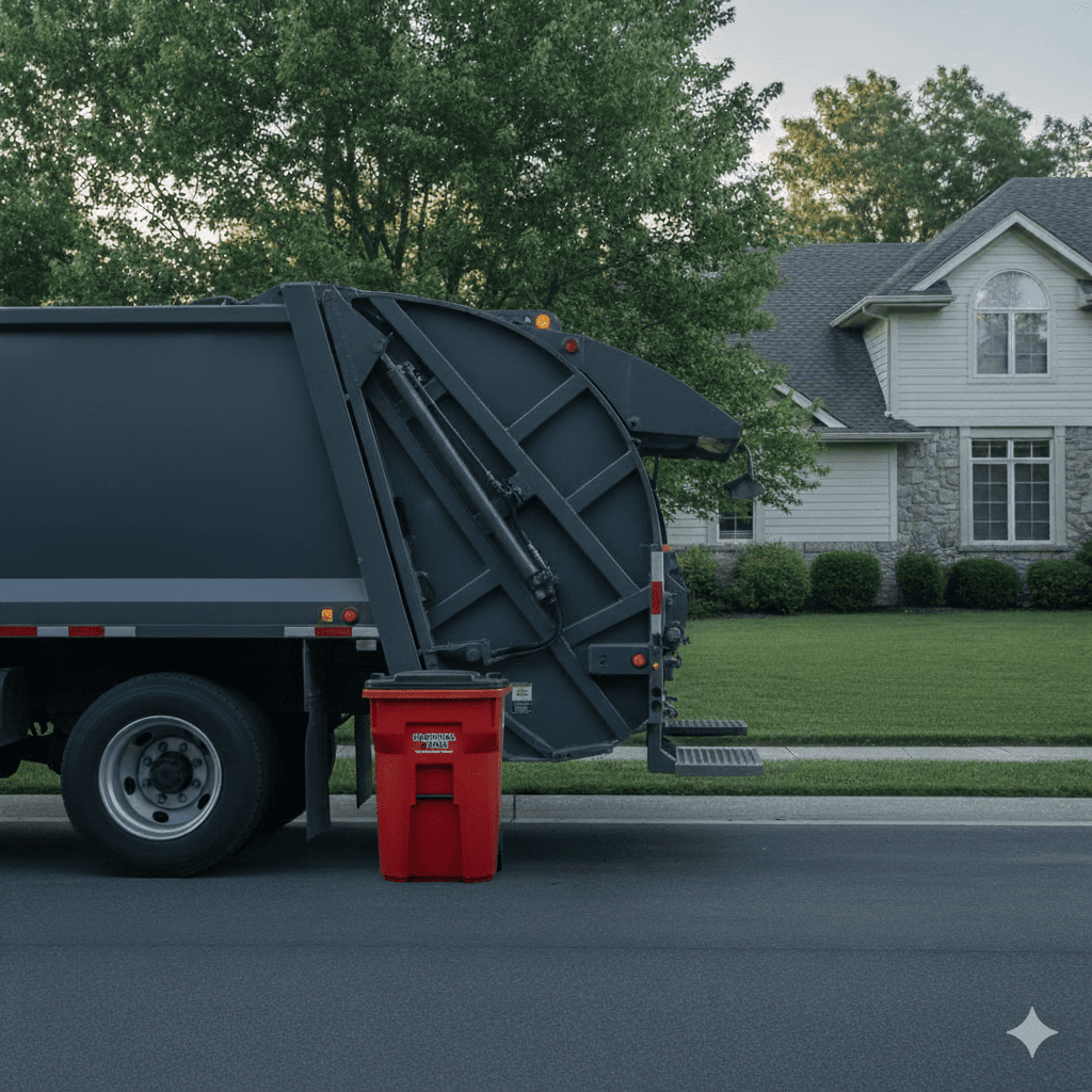 Trash bin with collection truck